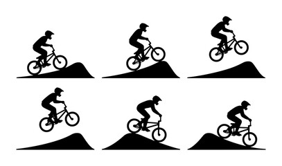 Fototapeta premium BMX Bicycle Rider Silhouette Set, Extreme Sports Action Sequence, Dynamic Jump and Trick Poses, Vector Graphics for Action and Adventure Themes