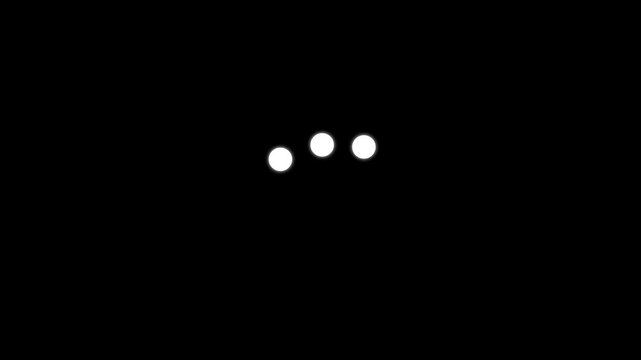 Minimalist Three Dots Loading Animation with Bouncing Motion on black Background.
