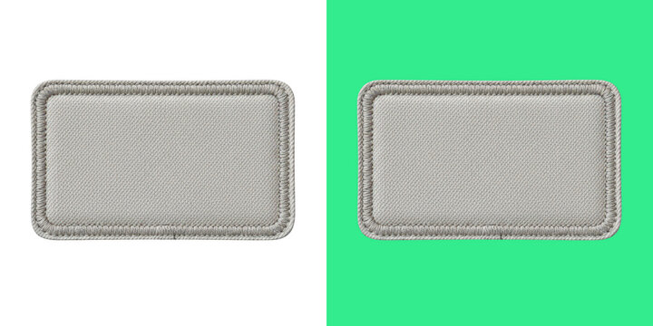 Two Rectangular Gray Fabric Patches Displayed Against Contrasting Black And Green Backgrounds