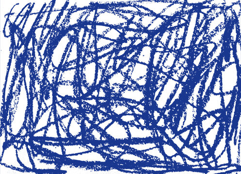 Abstract blue ink brush texture with expressive hand-drawn strokes and rough artistic marks on a white background, creating a dynamic grunge effect.