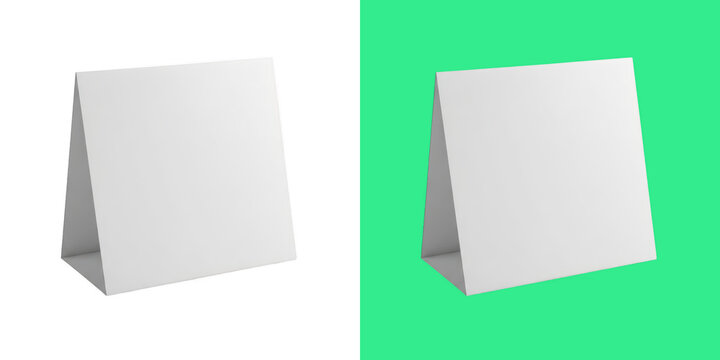 Blank White Table Tent Mockup Displayed Against Black And Green Split Background