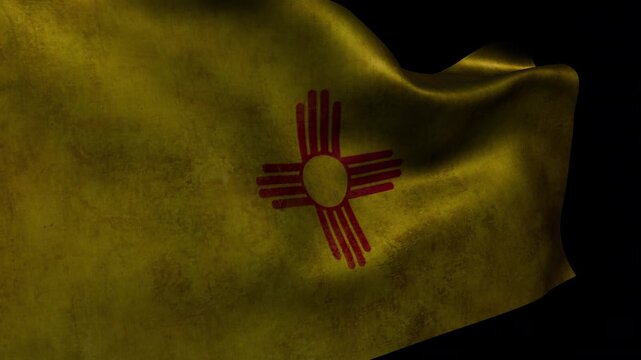 Animated flag of New Mexico with aged fabric texture on the alpha channel