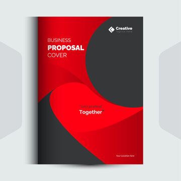 Creative business proposal cover page template with red and dark waves