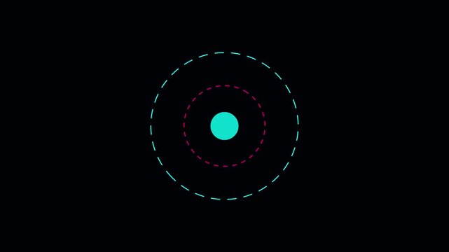 Minimalist pulsing target animation with concentric dashed circles on 4k black background, pulse