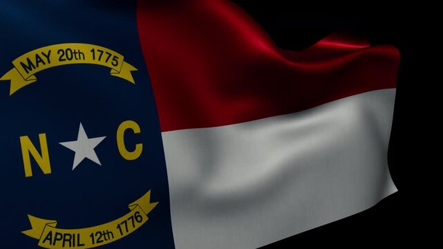 The flag of North Carolina moving gently in the wind on the alpha channel
