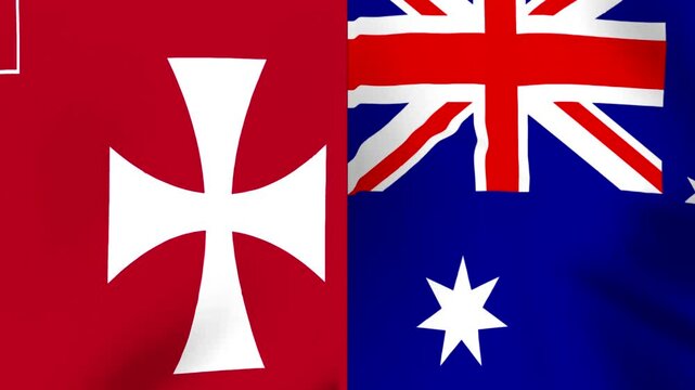 A close up view of the waving flags of Malta and Australia side by side