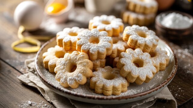A national dish of Italian cuisine. 
Canestrelli is a delicate Italian shortbread cookie in the shape of a flower with a hole, sprinkled with powdered sugar.