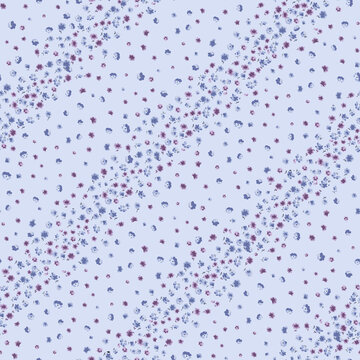 Delicate blue and lilac ditsy floral pattern with scattered tiny flowers on a soft periwinkle background