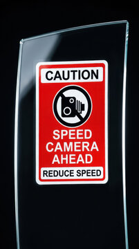 Caution Speed Camera Ahead Reduce Speed Sign On Transparent Material Background