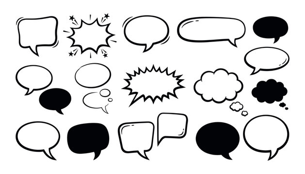 Set of hand drawn comic speech bubbles and thought clouds in various shapes and styles vector illustration