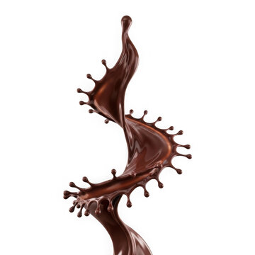 Dynamic chocolate splash in a spiral shape isolated on a white background