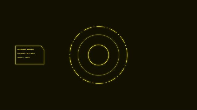 Futuristic hud interface with yellow circular scanner and data display for sci-fi technology and digital ui animation 4k