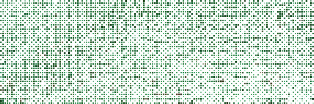 Green bitmap pixel background with gradient pattern effect. 8bit art for retro game design. Vector texture with disintegration and glitch.