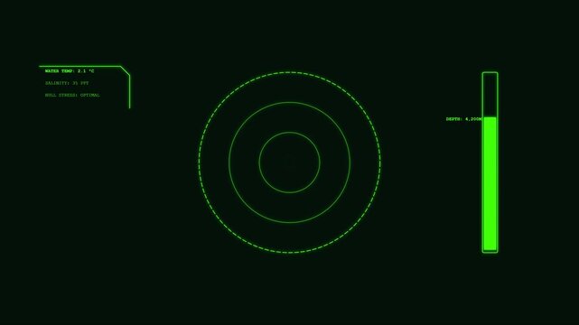 Futuristic underwater sonar hud interface with depth gauge and data metrics animation 4k
