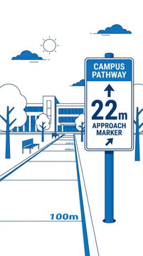 Campus Pathway Signage Illustrating Approach Markers And Distance