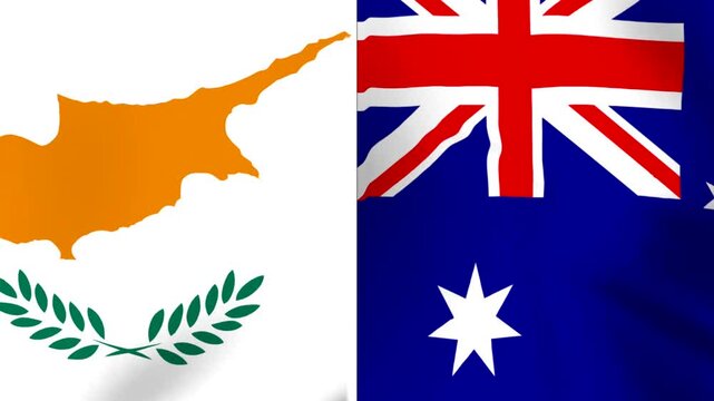 National flags of cyprus and australia waving side by side as a symbol of cooperation
