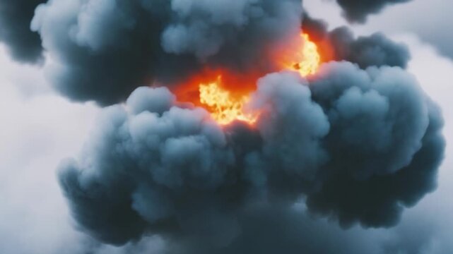 A massive plume of black smoke rises into the sky, potentially indicating a significant industrial or natural disaster