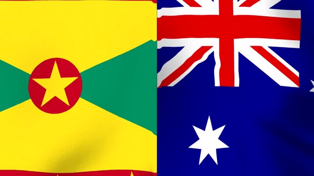 National flags of Grenada and Australia side by side showing silk fabric texture with soft waves