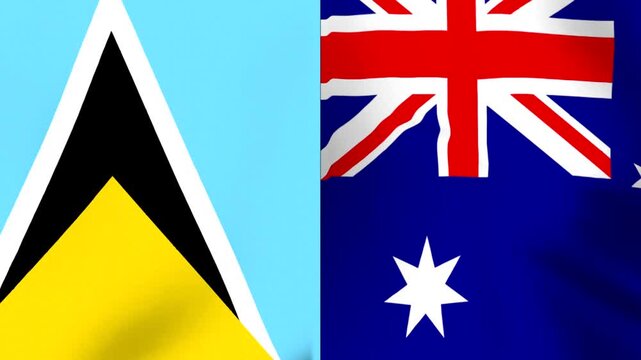 National flags of Saint Lucia and Australia waving together side by side