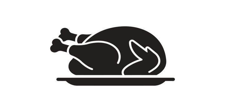 Roasted turkey on platter silhouette on transparent background