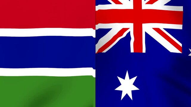 National flags of the republic of the gambia and the commonwealth of australia waving side by side