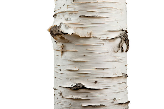 White birch tree trunk section with peeling bark