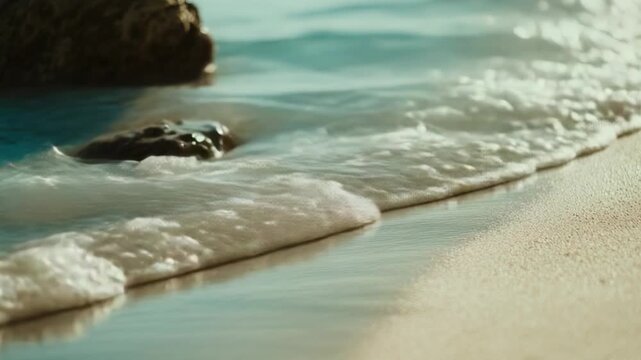 A close up of a wave on a beach, great for ocean or travel themed projects