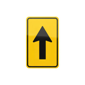 Black upward arrow on a yellow rectangular sign