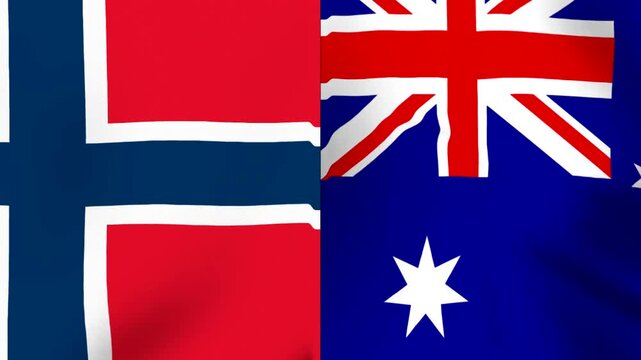 The flags of norway and australia waving together side by side