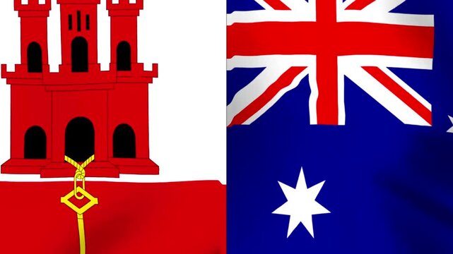 The national flags of gibraltar and australia waving side by side representing diplomatic cooperation