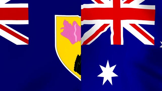 Two national flags combined representing the countries of Turks and Caicos Islands and Australia waving together