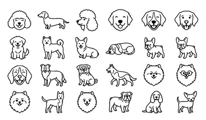 Obraz premium Collection of hand drawn dogs in different breeds poses and playful expressions