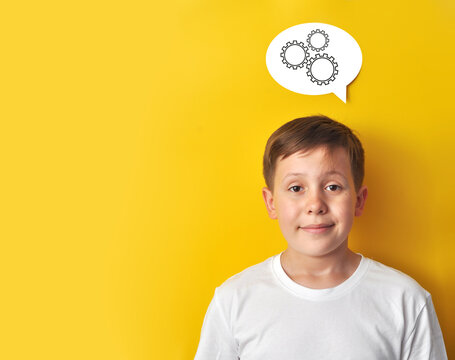 Boy with Thinking Bubble and Gears