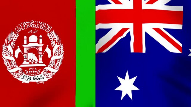 Waving flags of Afghanistan and Australia showing international diplomacy and political partnership