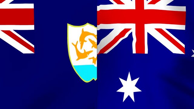 Waving flags of Anguilla and Australia side by side in a conceptual international relations design
