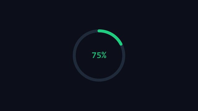 75 percent loading circle progress bar animation on dark 4k background