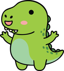 Fototapeta premium Cute Green Dinosaur Cartoon Character – Adorable Kawaii Dino Illustration
