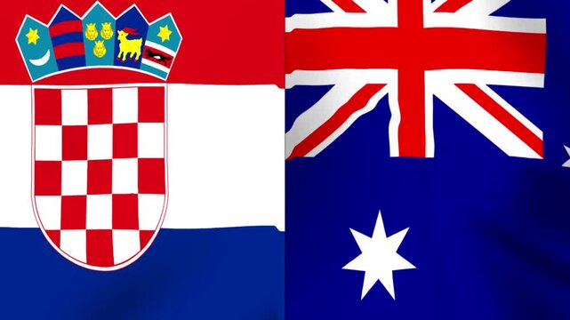Waving flags of Croatia and Australia side by side in a conceptual international diplomatic alliance design