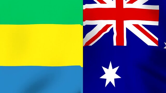 Waving flags of Gabon and Australia side by side in a conceptual diplomatic representation