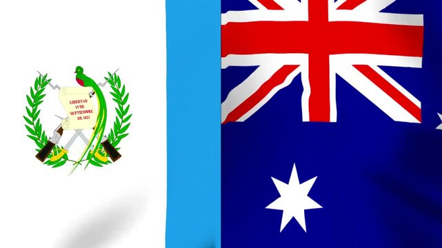 Waving flags of Guatemala and Australia combined side by side representing international cooperation and diplomatic friendship between nations