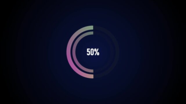 Circular Progress Loading Indicator with percent on daek blue background.4k video