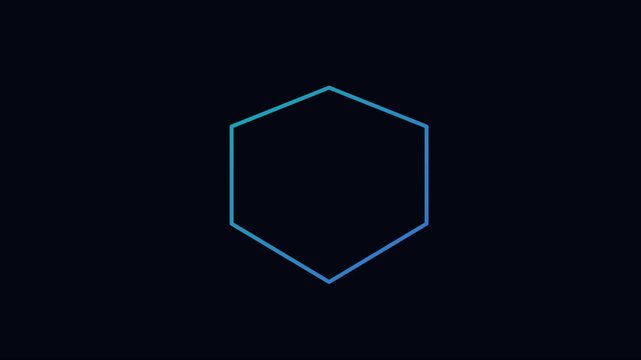 Abstract neon hexagon shape animation with pulsing geometric triangle on dark 4k background