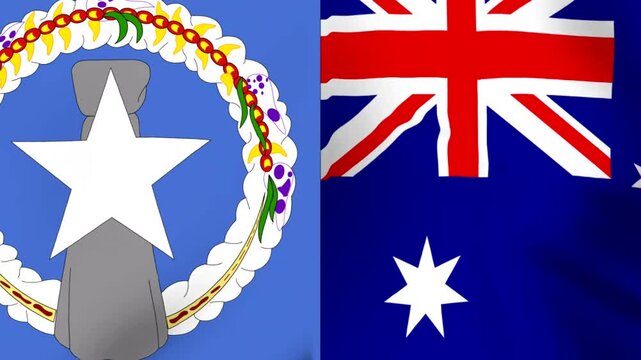 Waving flags of Northern Mariana Islands and Australia side by side