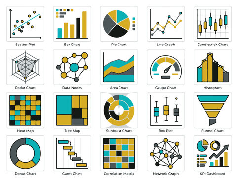 Collection of 20 Colorful Flat Analytics and Data Visualization Icons