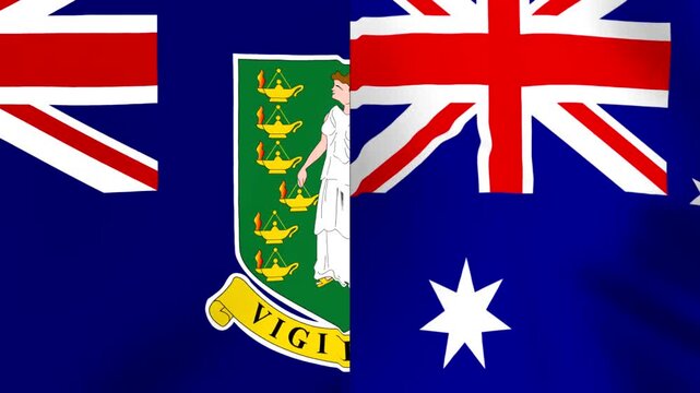 Waving flags of the british virgin islands and australia side by side representing international cooperation and diplomatic friendship