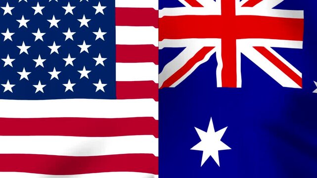 Waving flags of the united states of america and australia side by side conceptual international partnership