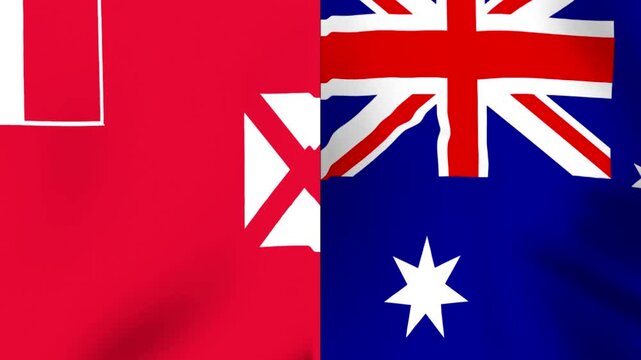 Waving flags of Wallis and Futuna and Australia side by side in a conceptual partnership