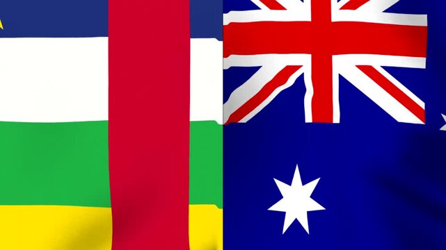 Waving national flags of Central African Republic and Australia side by side in a conceptual international relations and diplomatic friendship background