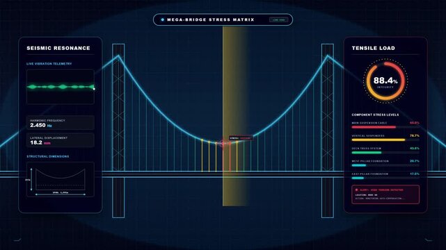 Futuristic Bridge Structural Engineering Monitoring HUD Interface