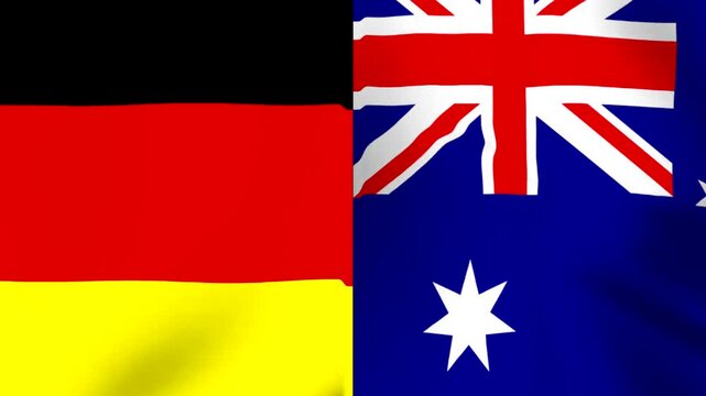 Waving national flags of Germany and Australia combined in one image